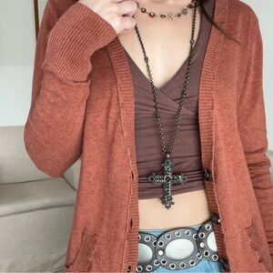 Rust terracotta orange cotton blend cardigan